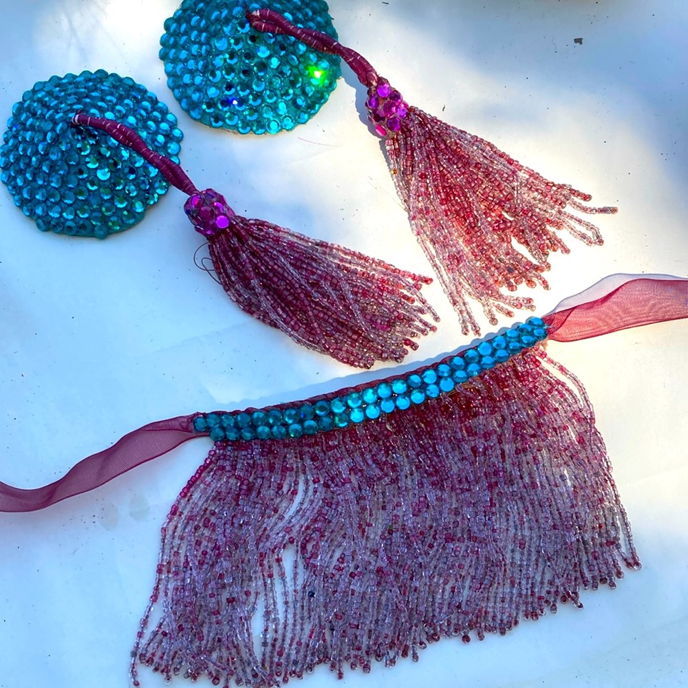 Swarovski crystal burlesque costume pasties and choker